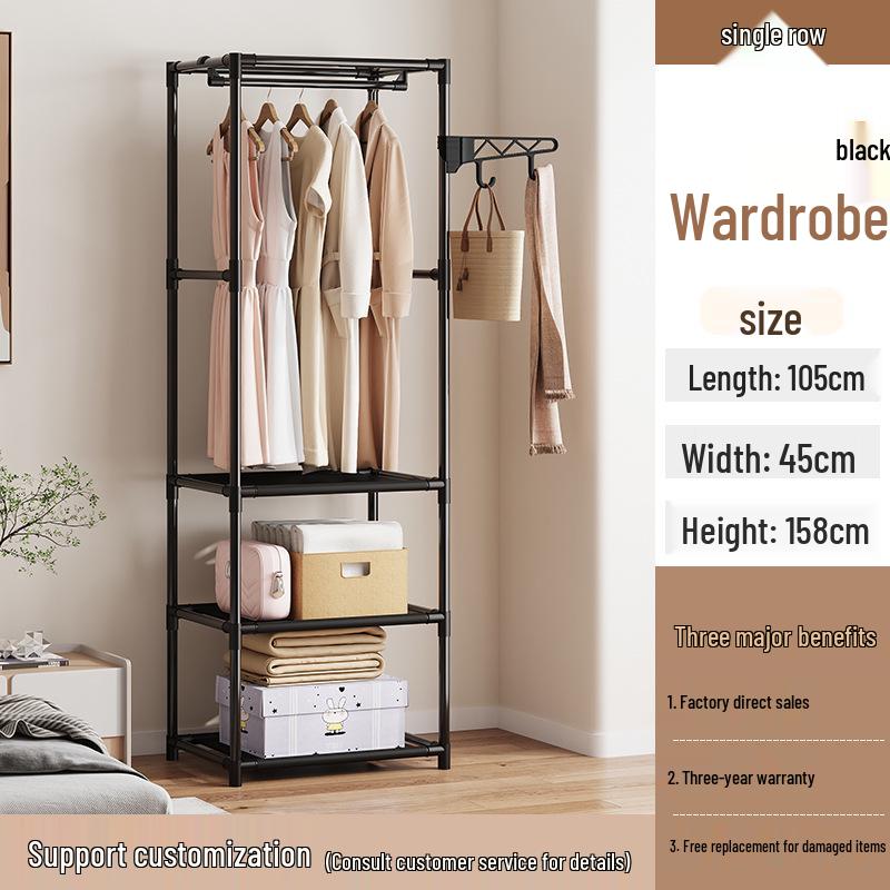 Multifunctional Three-Row Floor Standing Storage Rack for Clothes and Hats 125x36x170