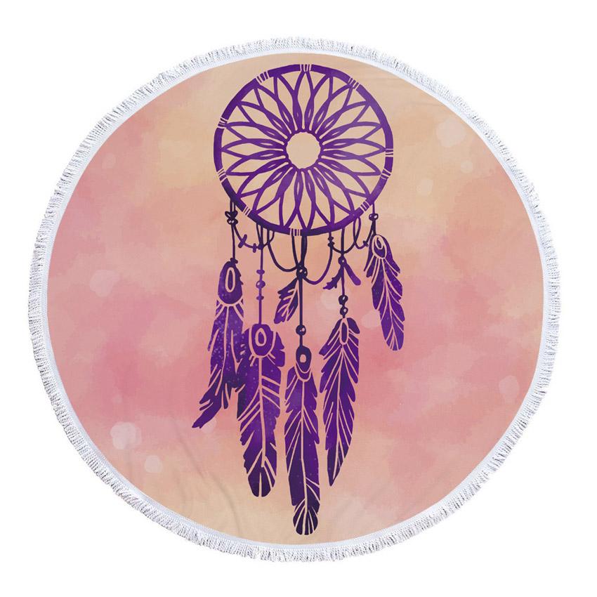 Prosop de Plajă Rotund din Microfibră Boho Dreamcatcher Prosoape Groase pentru Duș Baie Covoraș de Plajă de Vară 550g cu Ciucuri