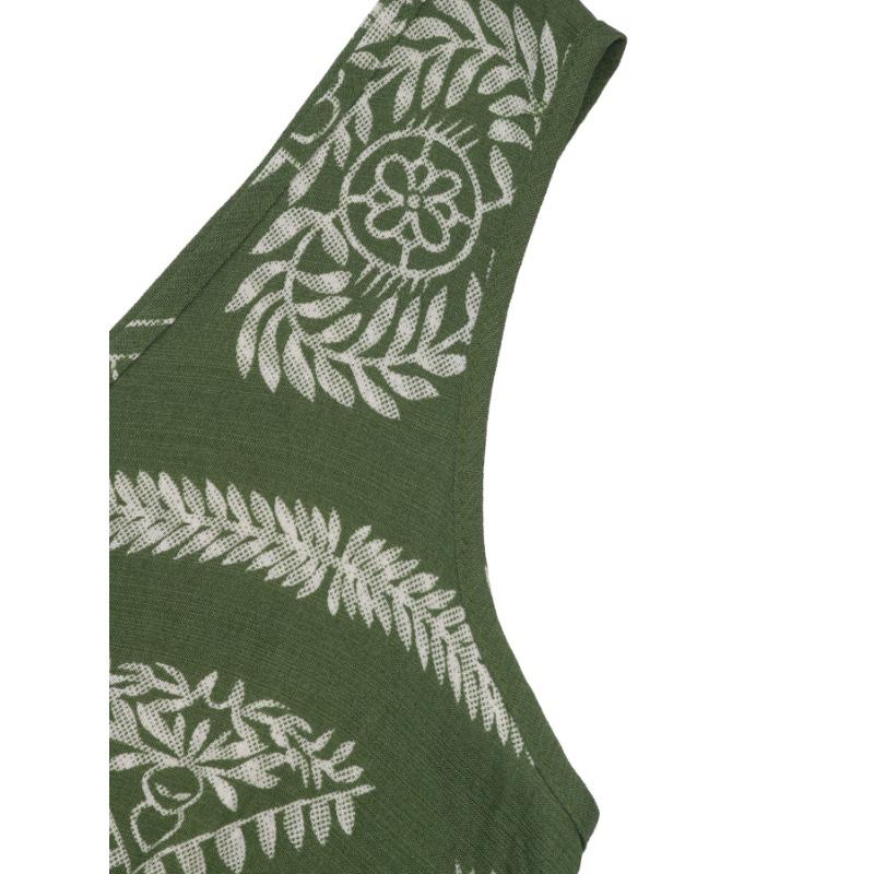 VEZFAA Women's Fashion Summer Spring Flower Pattern Print Sleeveless V-Neck High Waist Casual Dresses