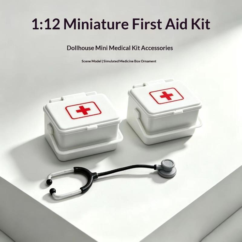 1: 12 Dollhouse Miniature Medicine Box With Stethoscope Props Pharmacy Scene Model For Doll Accessories one size
