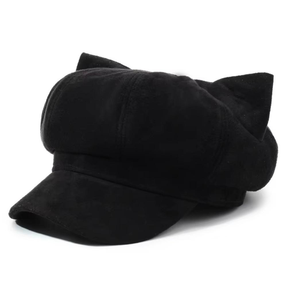 Adjustable Cat Ear Beret Warm Lining Octagonal Hat New Newsboy Cap Women