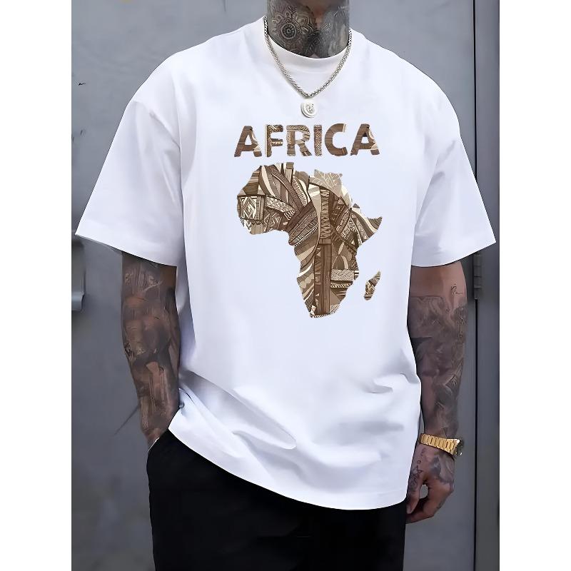 

European sizes Men S Casual Crew Neck T-Shirt with Africa Map & Letter Print, Soft Breathable Fabric, Summer Streetwear Style 4XL білий
