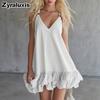 Summer New Women's Clothing Elegant Casual Solid V-Neck Ruffled Mini Skirt