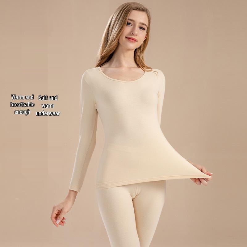 Ensemble d'automne pour femmes en pur coton uni: Couche de base, Pull, Pantalon, Sous-vêtements chauds fins pour filles