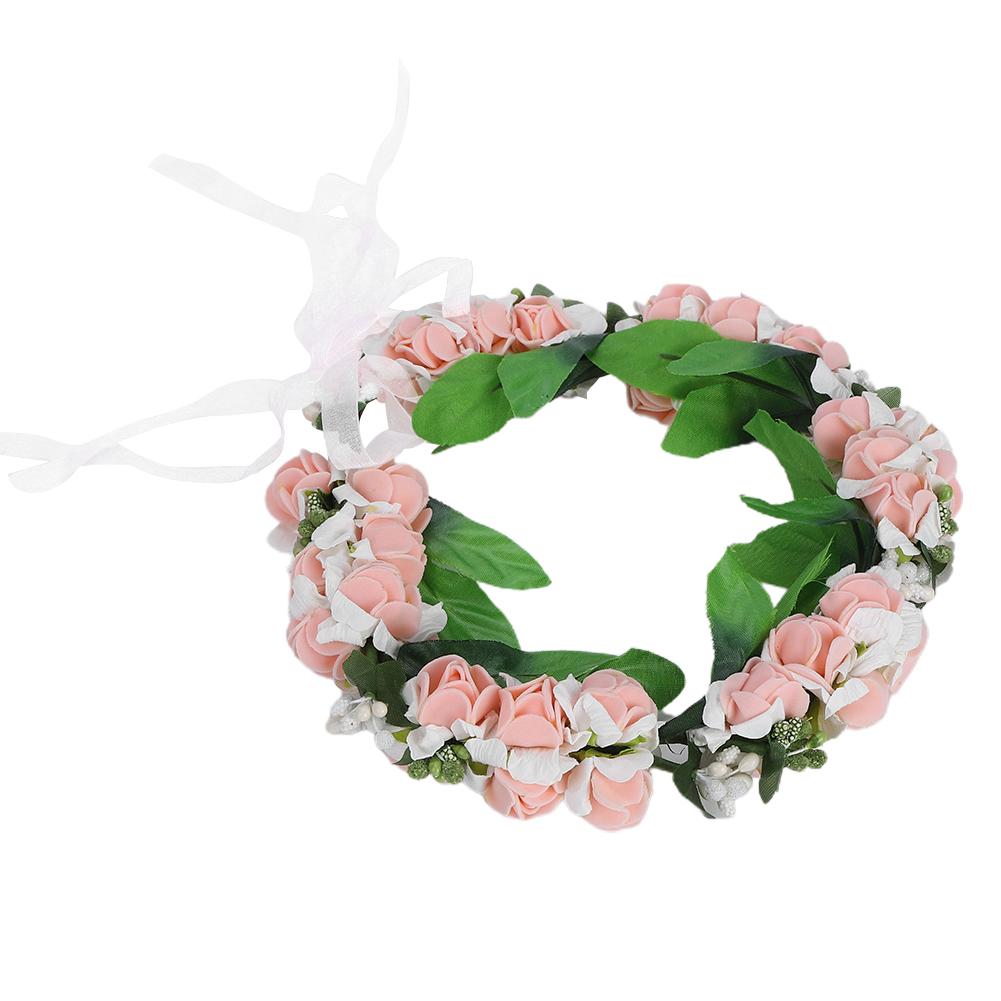 Artificial Flower Wreath Crown Garland Headband Girl Hair Accessories Headwear for Wedding SuppliesPink