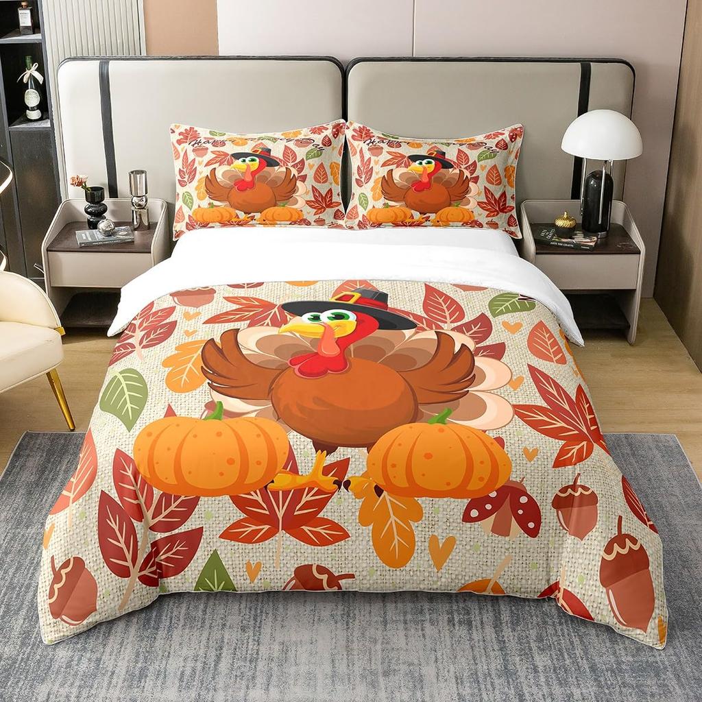 Turkey Duvet Covers for Kids Boys Girls Quilt Covers Queen Lightweight Down Room Decor 2 Pillowcases 1 Duvet Cover No Comforter