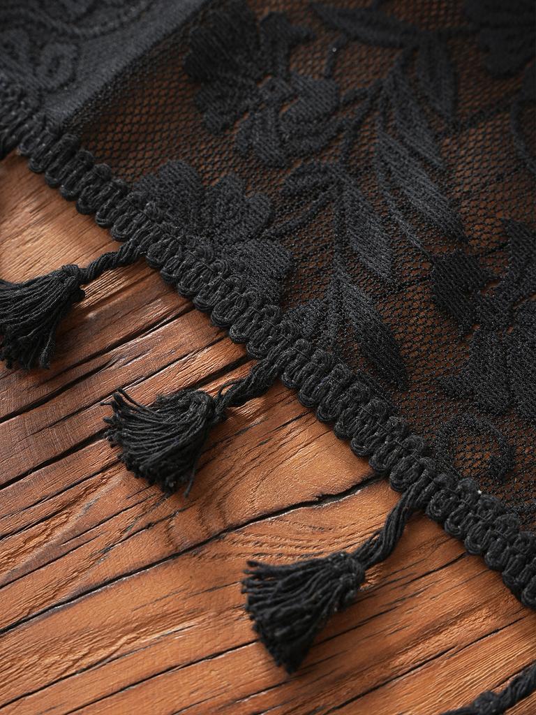 American Style Black Lace Bunting Table Runner Morning Glory for Living Room Kitchen Dining Table Tea Table Dustproof Anti-slip