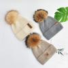 Custom Women's Beanie Hats With Real Fur Pompom Wool Knitted Winter Hats for Women Ski Skull Beanie Hat With Custom Logo