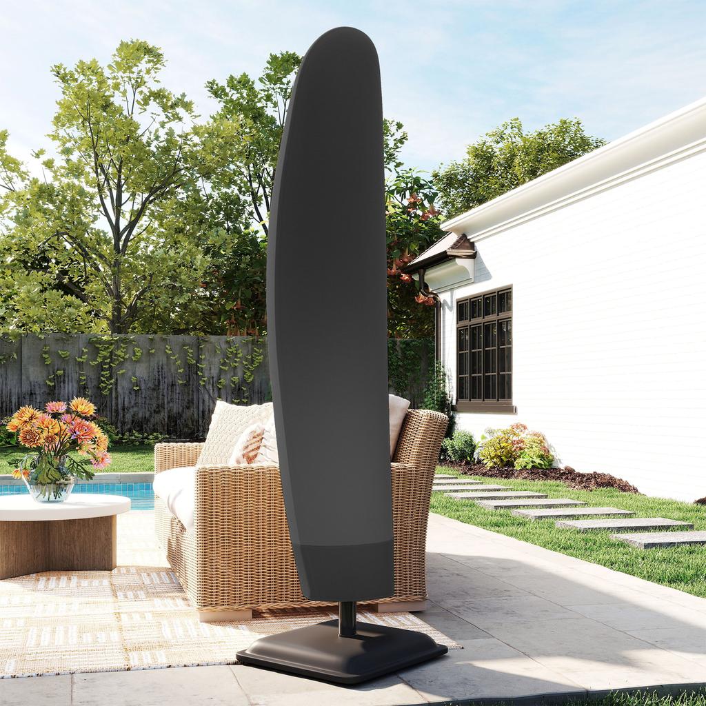 Parasol Cover, 600D Oxford Cantilever Umbrella Cover Fit for 2-4m Parasol, Banana Umbrella Protector with Zipper for Outdoor Garden, Patio, Black