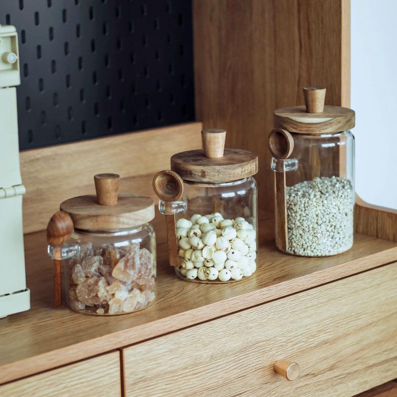 Glass Container Food Storage Jars Tea Coffee Sugar Storage Jars Candy Canister Salt Spice Jar with Lid Home Kitchen Organization