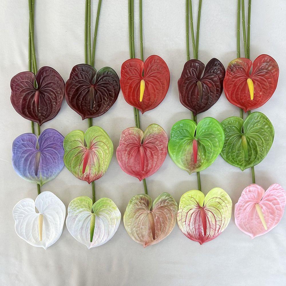 Multicolor Artificial Small Anthurium Soft Rubber Simulation Plant NEW Faux Red Palm  Gift