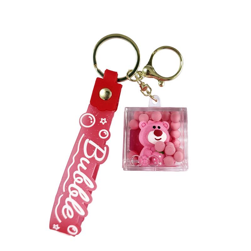 Creative Liquid-Filled Strawberry Bear Keychain Ornament