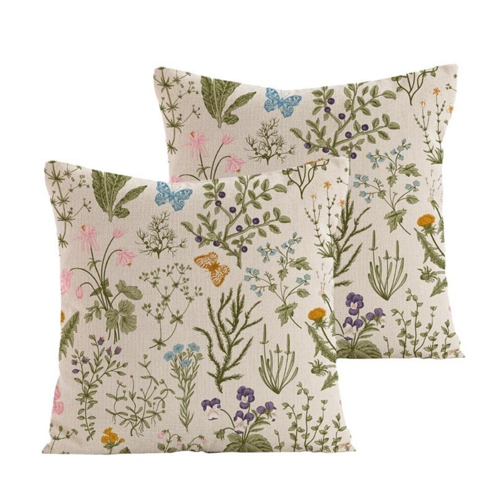 New Wildflower Pillow Cover Farmhouse Style 45 x 45 Square Cushion Covers Breathable Thin Linen Pillowcase Outdoor Decor
