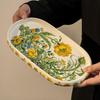 Retro Flower Underglaze Ceramic Tableware Salad Plate Deep Plate Inch Plate Vegetable Plate High Sense High Value Household