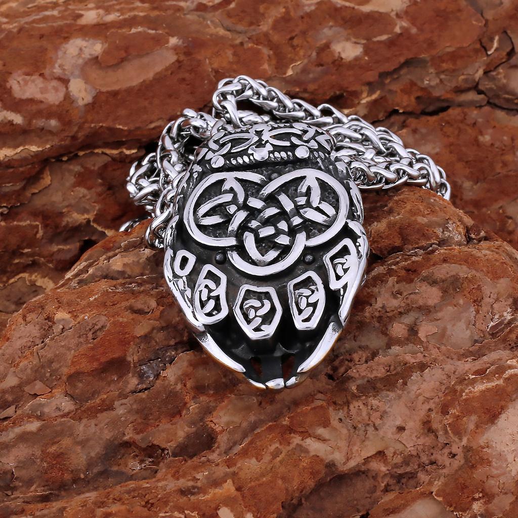 Stainless Steel Vikings Trinity Wolf Claw Necklace Gold Steel Color Nordic Animal Bear Paw Rune Amulet Pendant Jewelry Gift