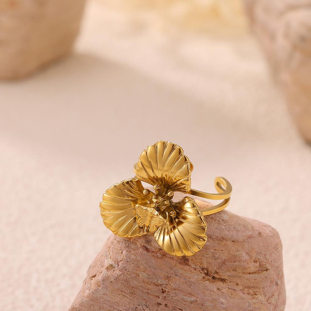Classic Geometric Irregular Heart Gold Color Rings for Women Stainless Steel Exquisite Double Butterfly Rings Jewelry Party Gift