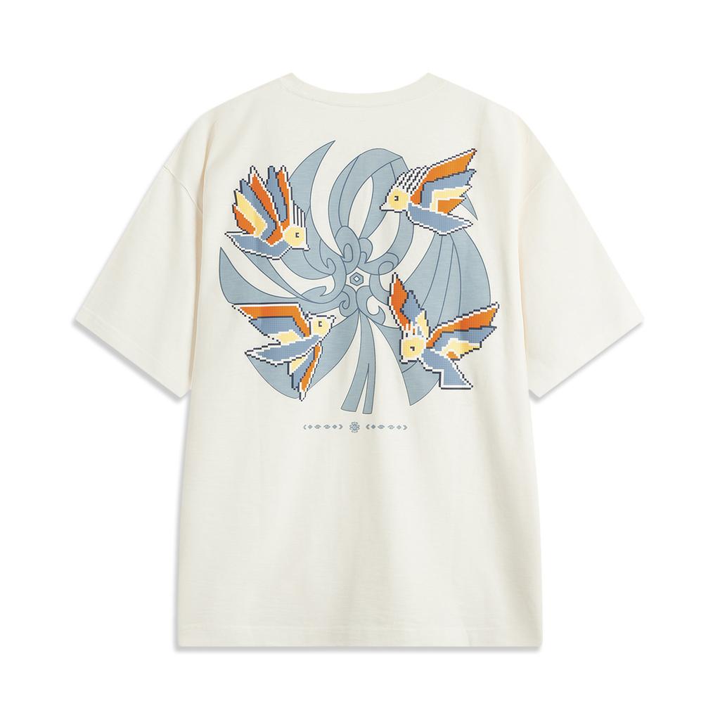 Li-Ning Cartoon Anime Letter Breathable Versatile Loose Short Sleeve T-Shirt Men Tops Off-White AHSU877-1