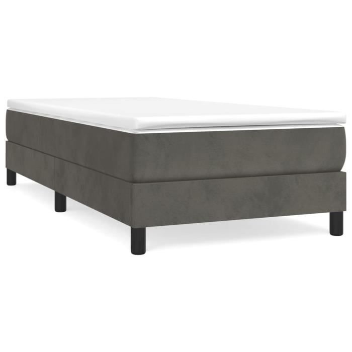 3144304 vidaXL Lit à sommier tapissier et matelas Gris foncé 90x190 cm Velours