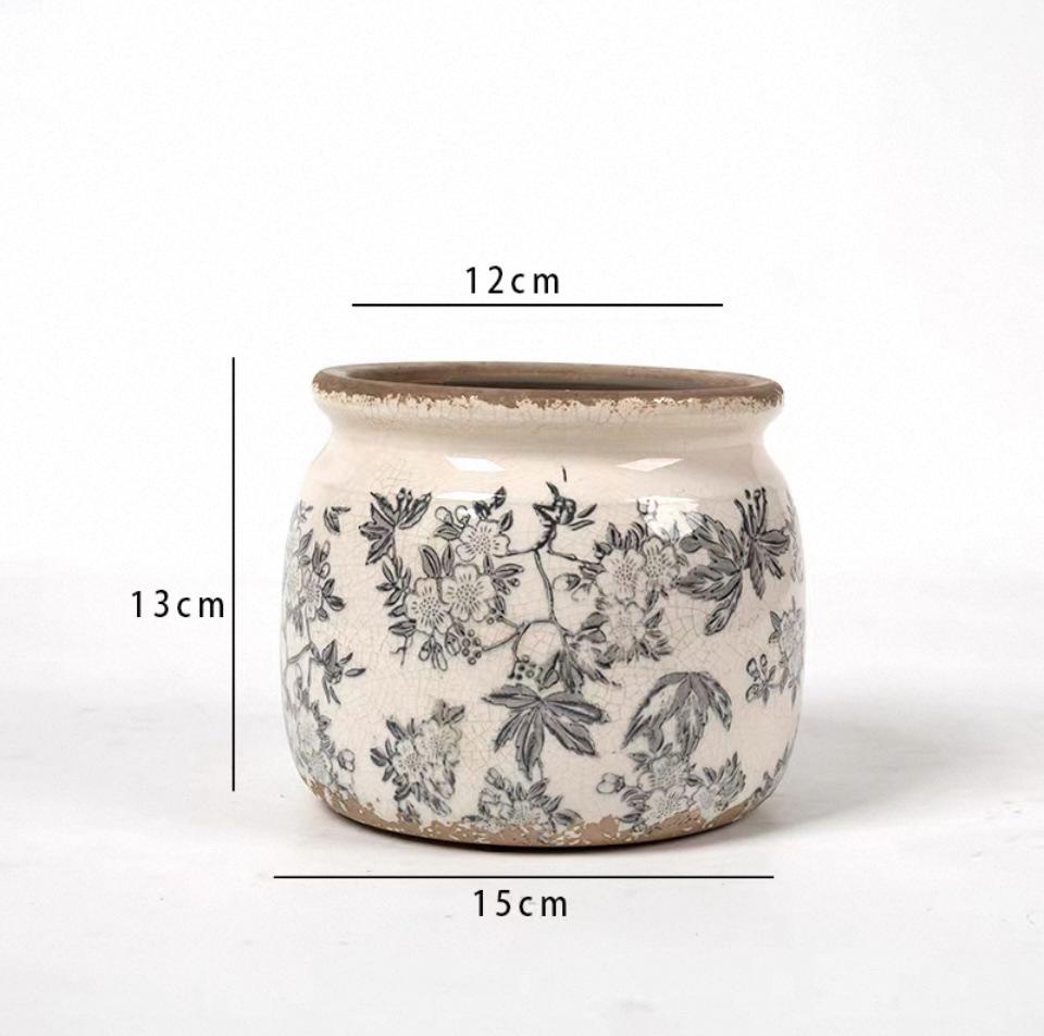 Retro Blue & White Distressed Ceramic Succulent Pot – Simple Decorative Vase for Green Plants & Flowers