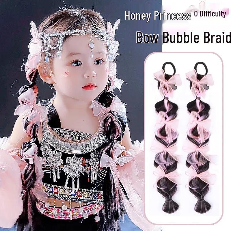 Little Girl Honey Princess Braided Wig with Cute Bow