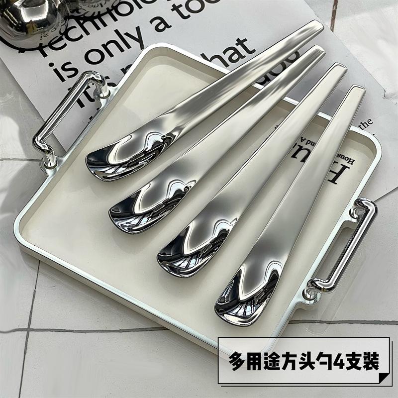 Stainless steel flat head spoon household dessert spoon dumpling spoon stuffing spoon long handle digging spoon ice cream cake spoon
