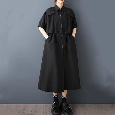 Short Sleeve Plus Size Black Vintage New In Dresses for Women Casual Loose Long Summer Shirt Dress