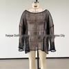 Plus Size See-Through Mesh Long Sleeve Beach Cover-Up with Side Slit
