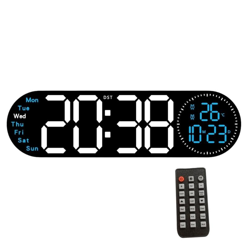 Large LED Wall Clock with Remote Control 2 Alarms Date Temperature Easy To Read Display for Home Decors Time Management