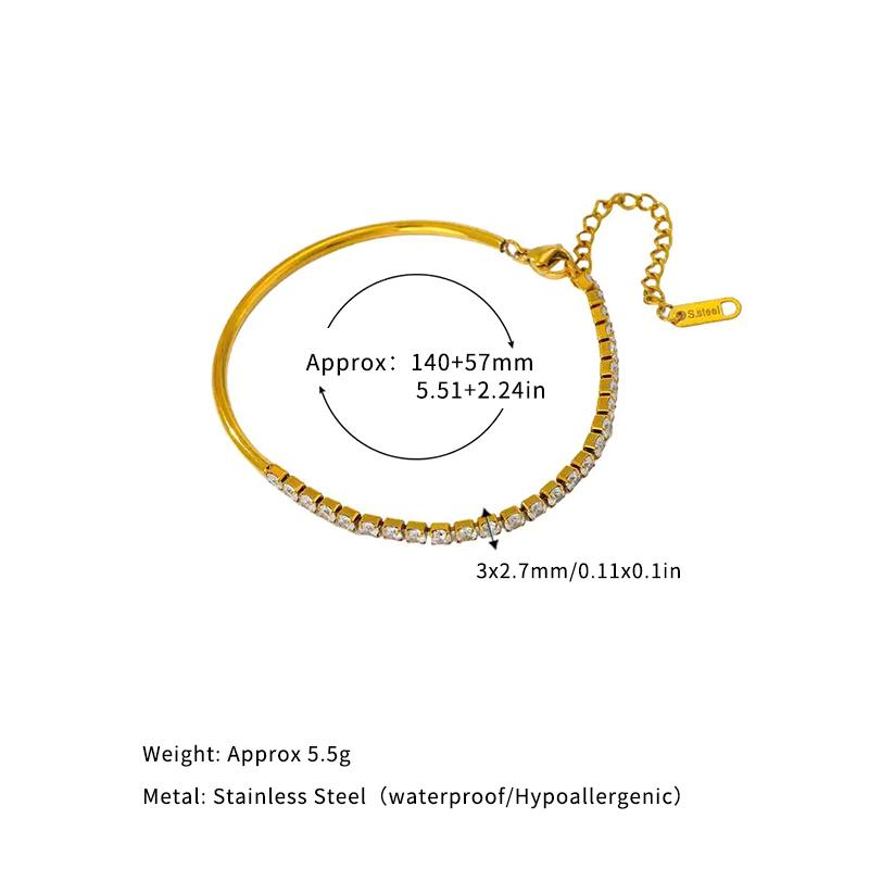 SA Jewelry Trendy Women's 18K Gold Plated Stainless Steel Cubic Zircon Crystal Chain Thin Tennis Bracelet