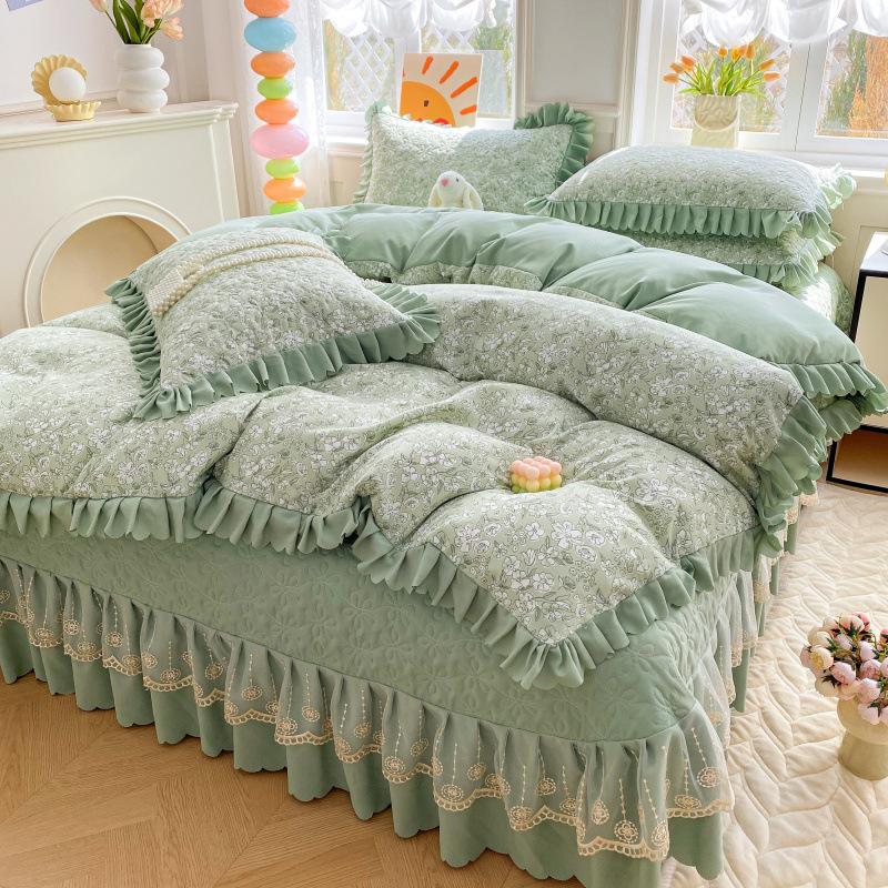 Class A Maternal Infant Grade Bed Cover 4-Pcs Set Of Thickened Padded Sheets 3-Pcs Set Of Small Bamboo Cotton Jacquard Quilt Cover Autumn  Winter