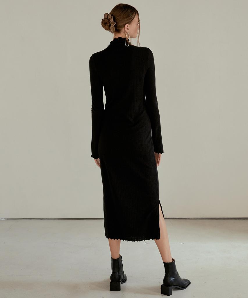 ETMON Layered Slim Long Dress Black