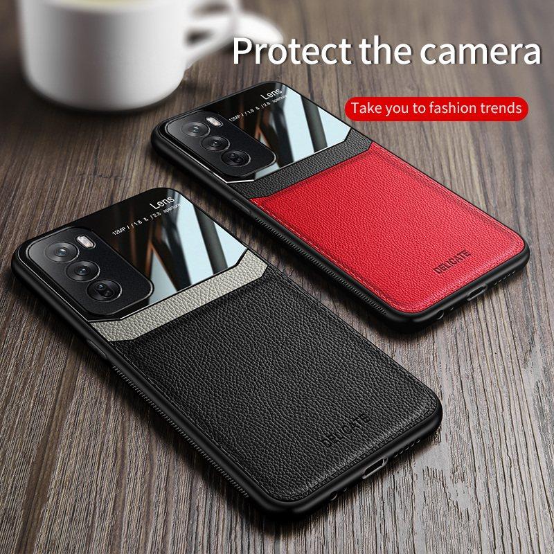 Leather Texture Soft Frame Protection Phone Case for Oppo Reno 13 12 11 10 Pro Camera Protective Shockproof Back Cover