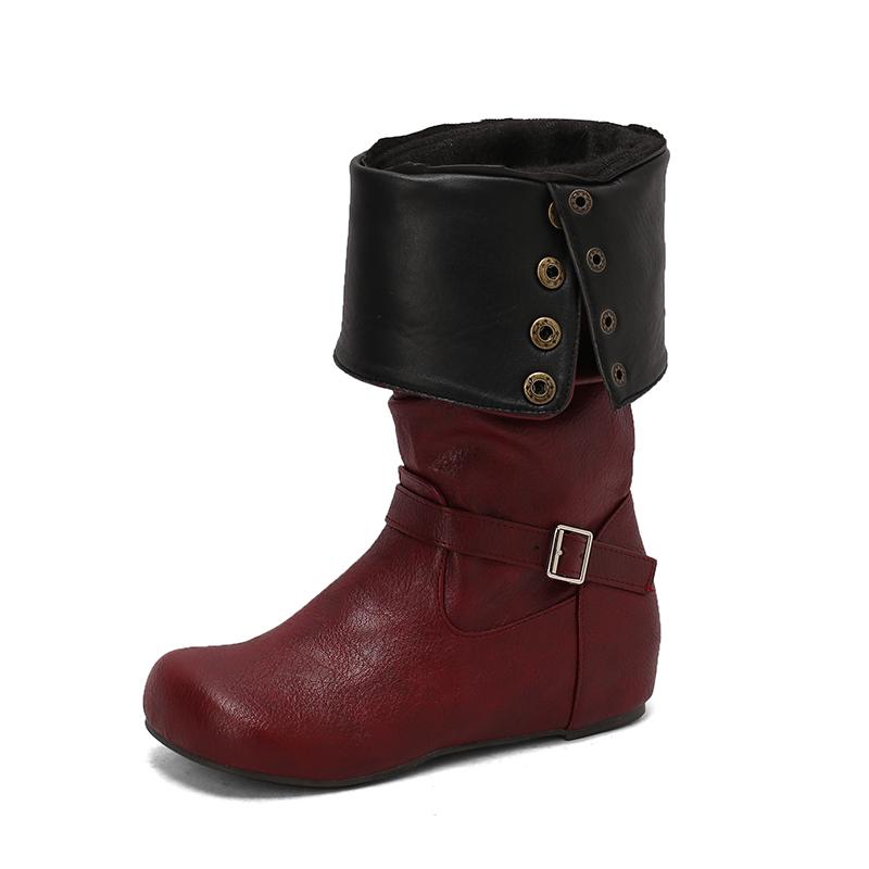 Women's flat-bottomed casual boots autumn and winter new inner height increase solid color large size medium boots