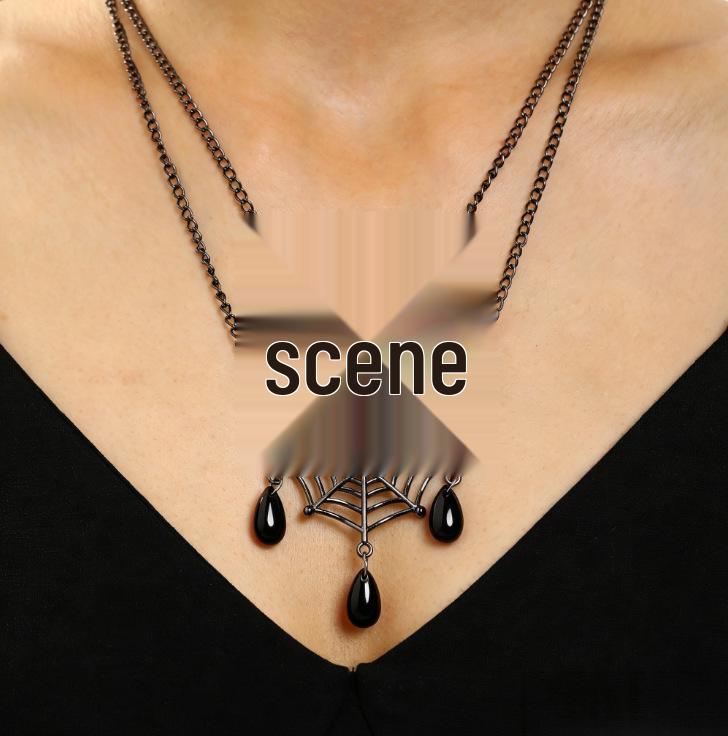 Collier Gothique Rétro Toile d'Araignée Noire - Cadeau d'Halloween