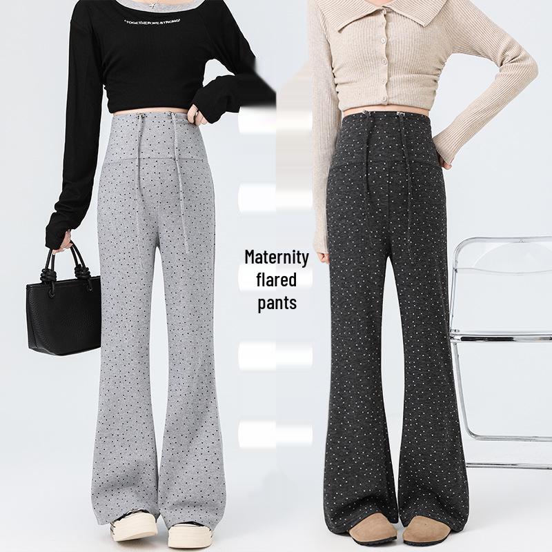 

New Elastic Polka Dot Maternity Micro-Flare Pants for Autumn & Winter - Slimming, Casual, and Stylish L чёрный