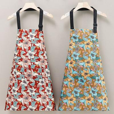 Flower Print Kitchen Apron Anti-fouling Waterproof Cooking Baking Bibs Breathable Sleeveless Restaurant Uniform for Women
