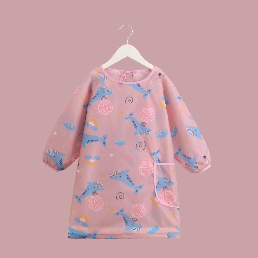 Kids Waterproof Apron Rabbit Print Long-Sleeve Stain-Resistant Art Smock for Boys Girls Bibs Easy Clean Children Painting Aprons