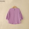 ZANZEA Women Casual Round Neck Loose Half Sleeve Blouse