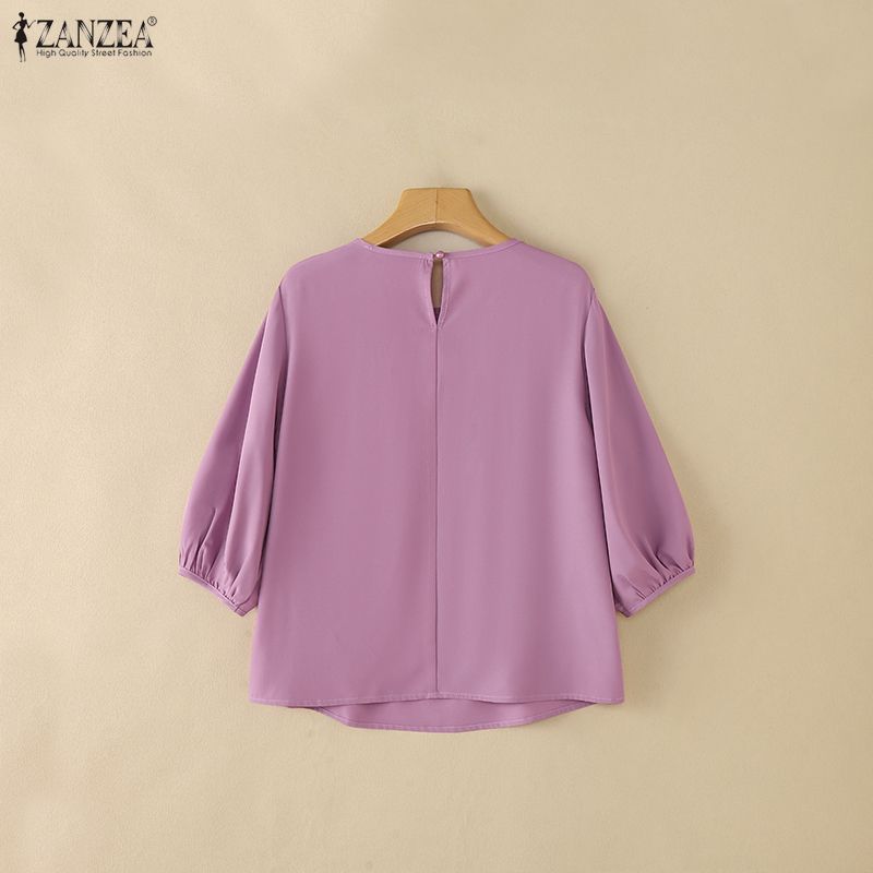 ZANZEA Women Casual Round Neck Loose Half Sleeve Blouse