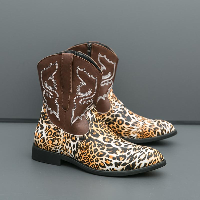 Fashion Hot Selling Pointed Dress Shoes Europe America Retro Brown Men's Business Dress Shoes Leopard Print Winter Ankle Boots for Men’s