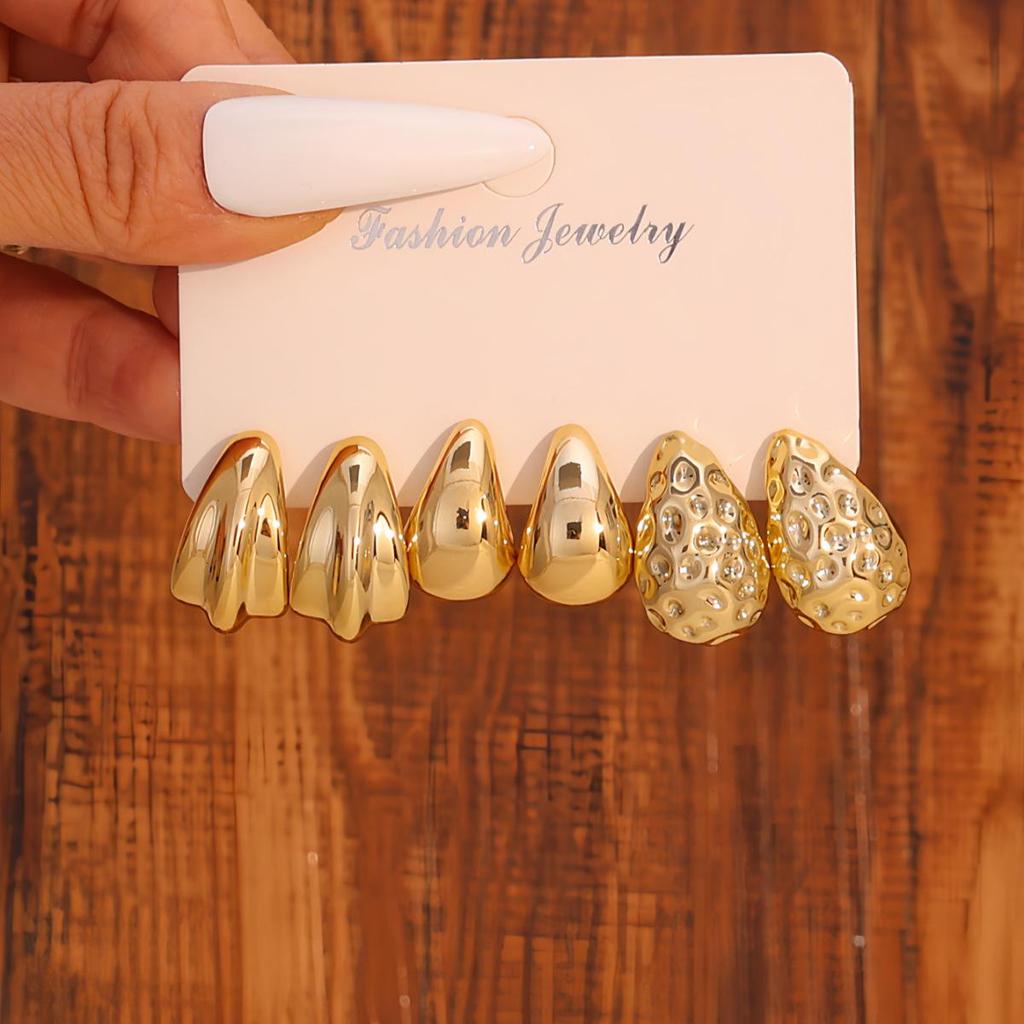 Women's Geometric Gold Teardrop and Twist Earring Set (3-9 Pairs)