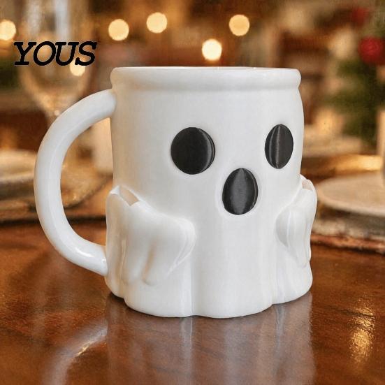 Halloween Party Geschirr Eisbecher mit Löffelhalter, 3D-gedruckter süßer Geisterbecher, Geformter Kaffeebecher Stiftehalter Dekoration, Weihnachten Geburtstag