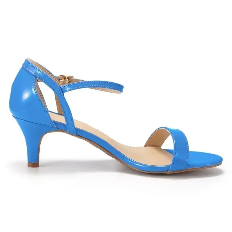 Women Patent Leather Sandals  Summer Multi Color 5cm Low High Heels Sexy Pumps Ankle Strap Sandal Ladies Party Wedding Shoes