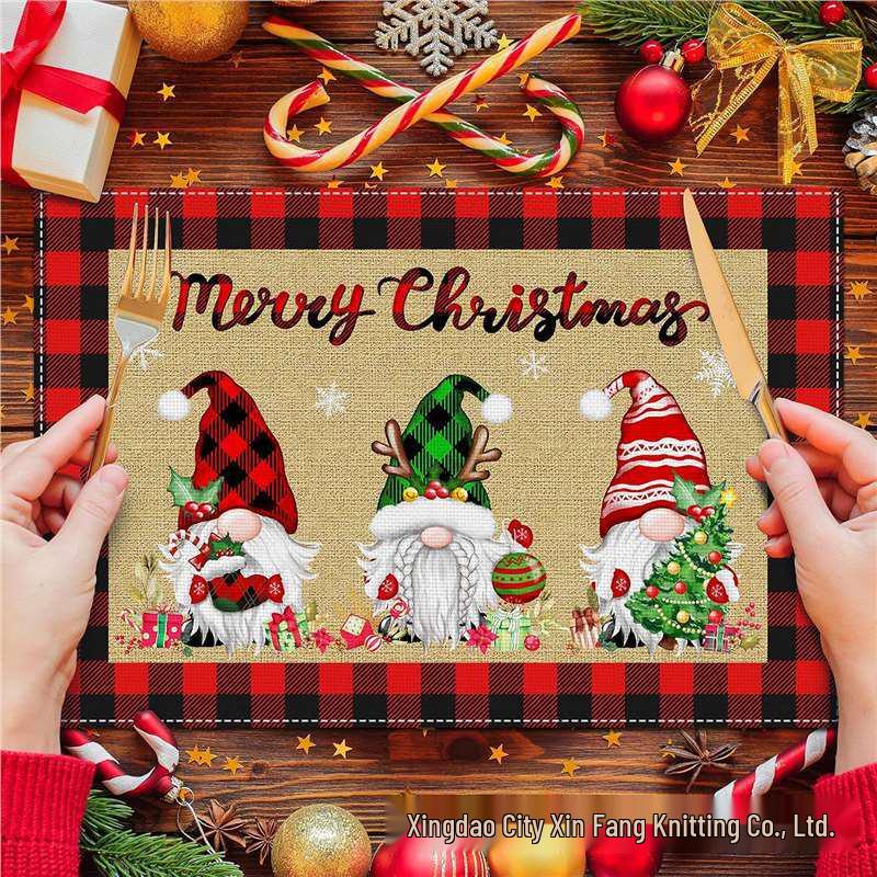 New Christmas Linen Square Placemat - Festive Party Tablecloth Decor, Beautify Coffee Table Mat.