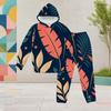 Girls Hooded Long Sleeve Fruit Leaf Printed Tracksuit Kangaroo Pocket Cuffed Pants Two Piece Set