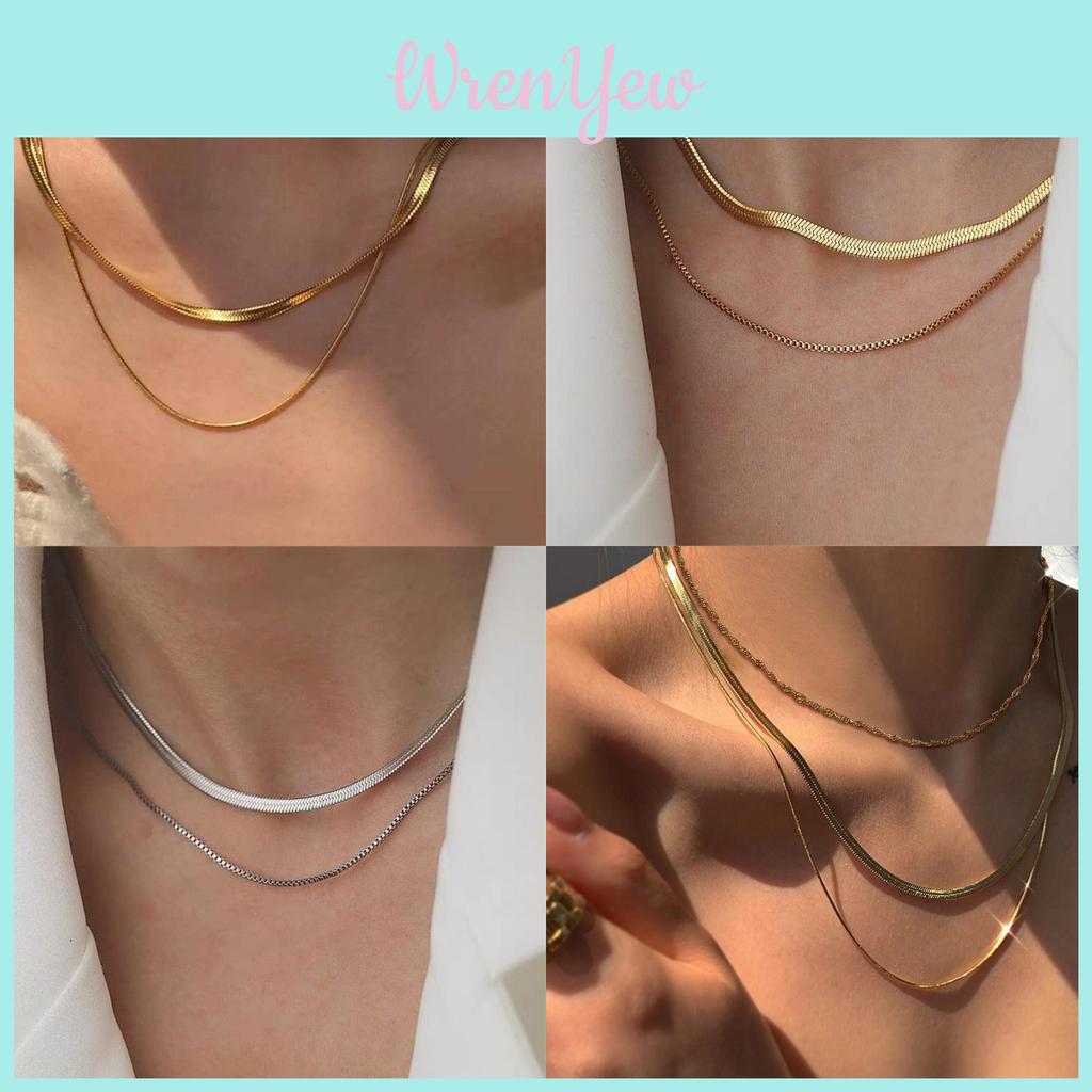 Premium Double Layered Snake Bone Chain Necklace For Women With Geometric Design In Elegant Gold Color
