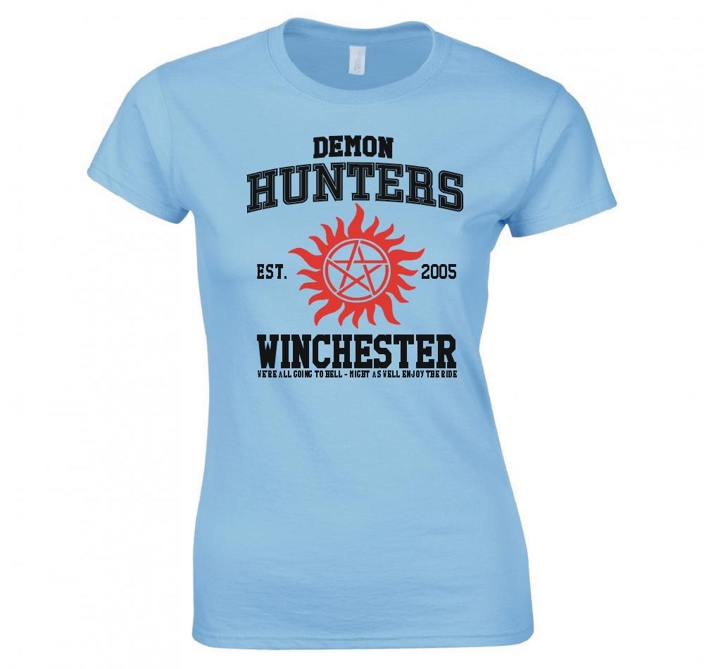 Supernatural Demon Hunters College Logo Ladies Skinny Fit Tshirt S