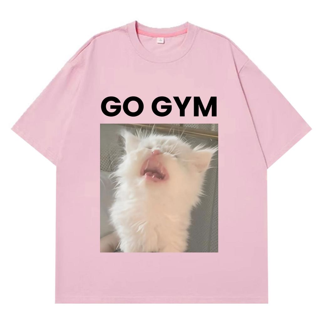 Go Gym Funny Cat Meme Graphics T Shirt Unisex Unisex Fashion Tshirt Shortsleeved Loose Casual Cotton Harajuku Street Tshirts