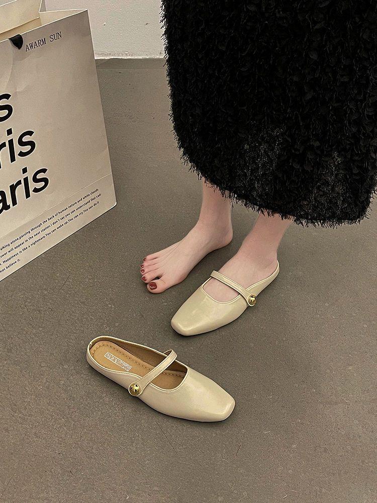 Flat-bottomed Bag Head Half Tray Women's Soft-soled Cool Slippers 2025 Summer French Evening Wind Bag Head Drag Niche Heel-free Single Shoes