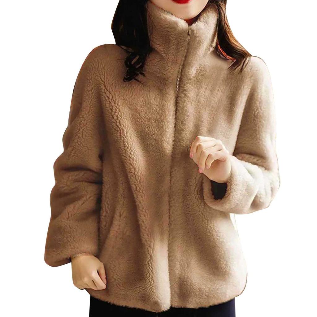 Ladies Casual Fashion New Zipper Sweater Women's Double-sided Velvet Solid Color  Warm High Collar Jacket